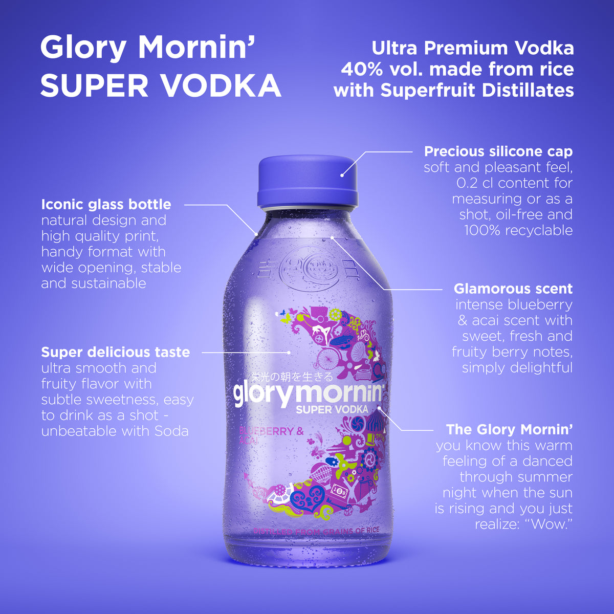 Verkäufe und Einkäufe GLORY MORNIN\' SUPER VODKA - - Blueberry & Super Premium – Acai Glory Vodka Vodka from Mornin\' made
